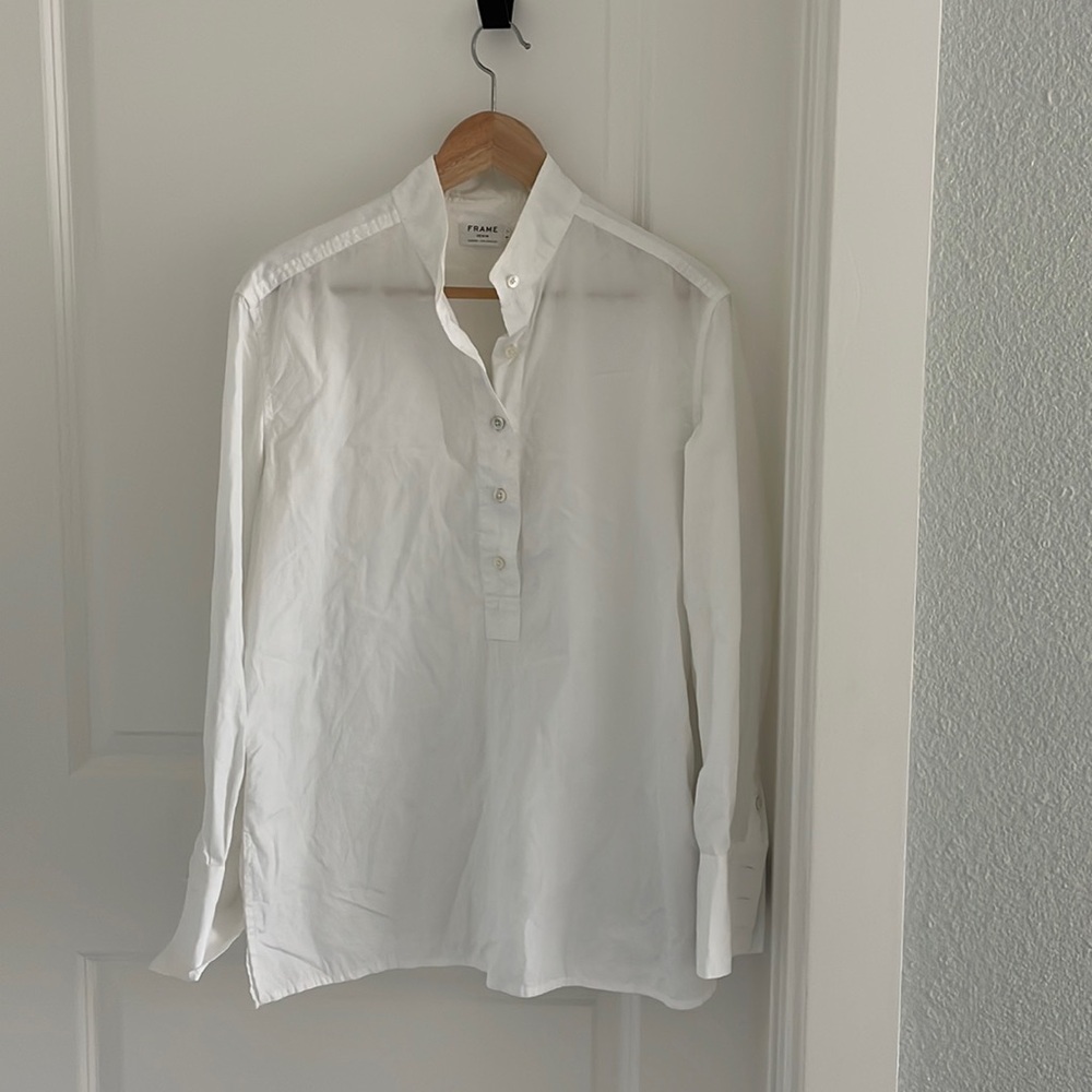 Frame white half button down blouse